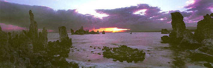 Fine Art Panorama Landscape Photography First Moring Golded Rays at Mono Lake, Eastern Sierra